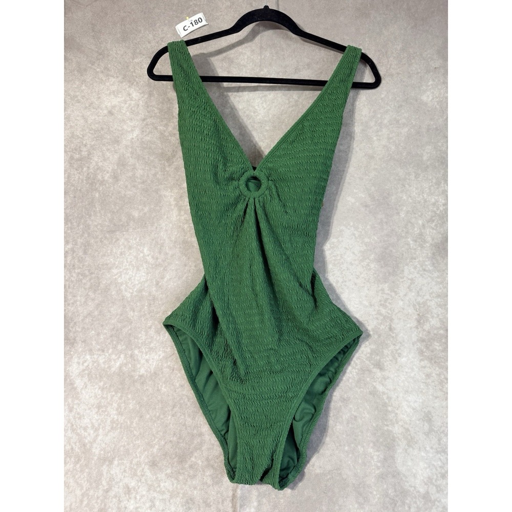 Shade & Shore Crinkle Full Coverage Green Swimsuit Large Msrp $45 NWT